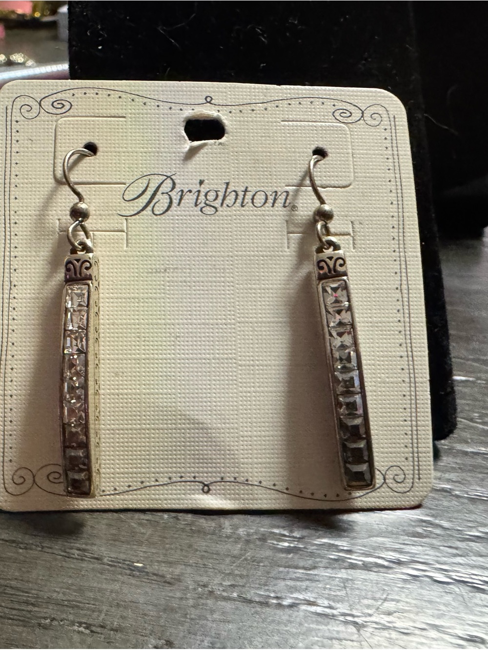 Brighton Silver Tone Crystal Bar Dangle Earrings - Silver